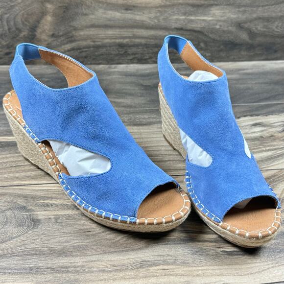 NIB Gentle Souls Cody 8M Blue Suede Slingback Espadrille Wedge Sandals - Picture 4 of 11